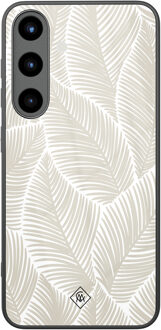 Casimoda Samsung Galaxy S25 glazen hardcase - Palmy leaves beige Bruin/beige