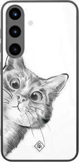 Casimoda Samsung Galaxy S25 glazen hardcase - Peekaboo kat Grijs/zilverkleurig