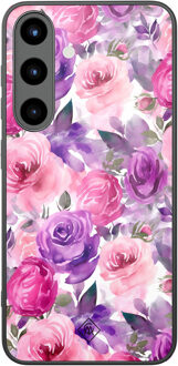 Casimoda Samsung Galaxy S25 glazen hardcase - Rosy blooms Roze