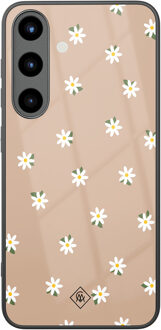 Casimoda Samsung Galaxy S25 glazen hardcase - Sweet daisies Bruin/beige
