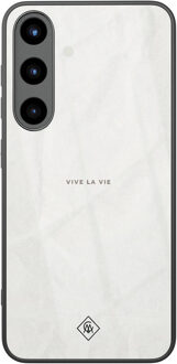 Casimoda Samsung Galaxy S25 glazen hardcase - Vive la vie Grijs/zilverkleurig