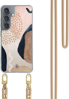 Casimoda Samsung Galaxy S25 hoesje met beige koord - Abstract dots Bruin/beige