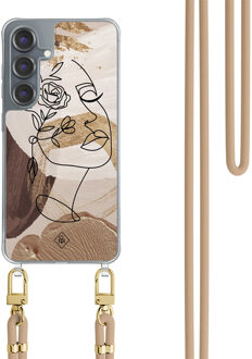 Casimoda Samsung Galaxy S25 hoesje met beige koord - Abstract gezicht bruin Bruin/beige