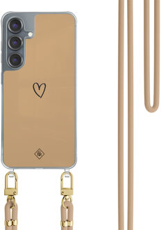 Casimoda Samsung Galaxy S25 hoesje met beige koord - Hart bruin Bruin/beige