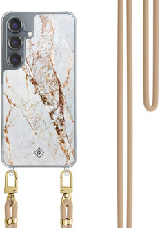 Casimoda Samsung Galaxy S25 hoesje met beige koord - Marmer goud Goudkleurig