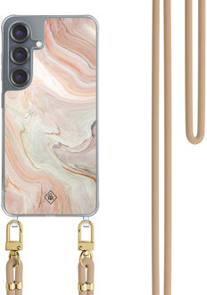 Casimoda Samsung Galaxy S25 hoesje met beige koord - Marmer waves Bruin/beige
