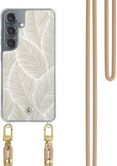 Casimoda Samsung Galaxy S25 hoesje met beige koord - Palm leaves beige Bruin/beige