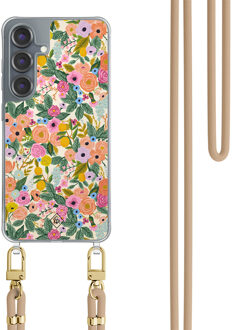 Casimoda Samsung Galaxy S25 hoesje met beige koord - Pink garden Roze