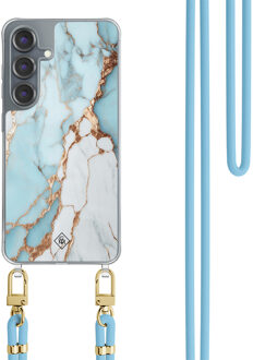 Casimoda Samsung Galaxy S25 hoesje met blauw koord - Marmer lichtblauw