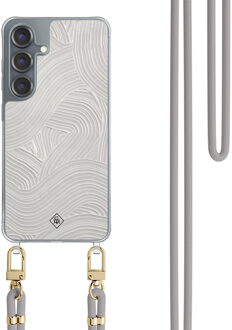 Casimoda Samsung Galaxy S25 hoesje met grijs koord - Abstract waves Grijs/zilverkleurig