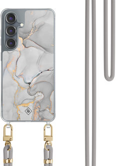 Casimoda Samsung Galaxy S25 hoesje met grijs koord - Marmer grijs Grijs/zilverkleurig