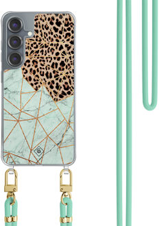 Casimoda Samsung Galaxy S25 hoesje met mint koord - Luipaard marmer mint