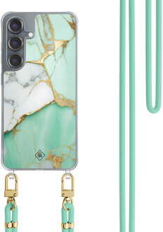 Casimoda Samsung Galaxy S25 hoesje met mint koord - Marmer mintgroen
