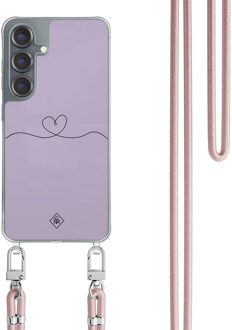 Casimoda Samsung Galaxy S25 hoesje met rosegoud koord - Hart lila Paars