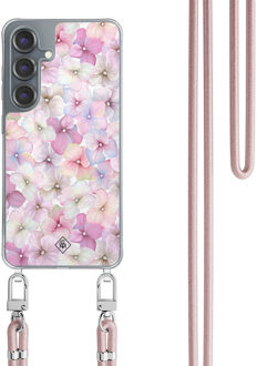 Casimoda Samsung Galaxy S25 hoesje met rosegoud koord - Hortensia Paars