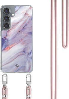 Casimoda Samsung Galaxy S25 hoesje met rosegoud koord - Marmer paars
