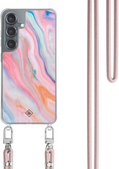 Casimoda Samsung Galaxy S25 hoesje met rosegoud koord - Pink glam Roze
