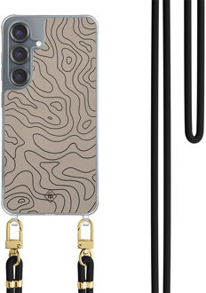 Casimoda Samsung Galaxy S25 hoesje met zwart koord - Abstract lines Bruin/beige