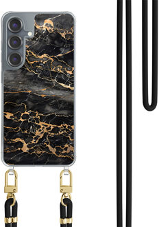 Casimoda Samsung Galaxy S25 hoesje met zwart koord - Marmer grijs brons
