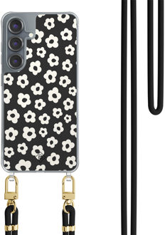 Casimoda Samsung Galaxy S25 hoesje met zwart koord - Retro bloempjes
