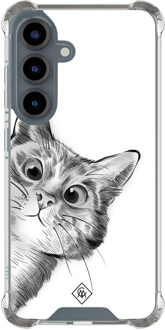 Casimoda Samsung Galaxy S25 shockproof hoesje - Kat kiekeboe Grijs/zilverkleurig