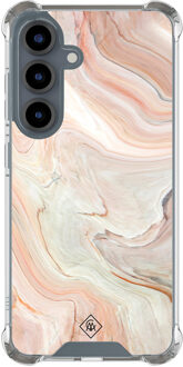Casimoda Samsung Galaxy S25 shockproof hoesje - Marmer waves Bruin/beige