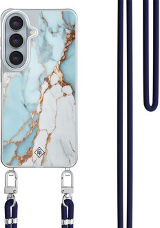 Casimoda Samsung Galaxy S26 hoesje met donkerblauw koord - Marmer lichtblauw