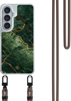 Casimoda Samsung Galaxy S26 hoesje met donkerbruin koord - Emerald Marble Groen