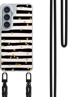 Casimoda Samsung Galaxy S26 hoesje met zwart koord - Hart streepjes Zwart, Goudkleurig