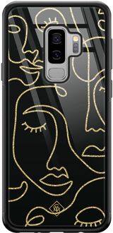 Casimoda Samsung Galaxy S9 Plus glazen hardcase - Abstract faces Zwart