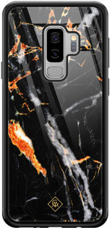 Casimoda Samsung Galaxy S9 Plus glazen hardcase - Marmer zwart oranje
