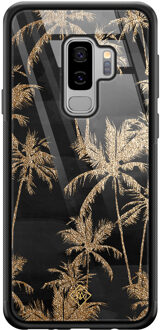 Casimoda Samsung Galaxy S9 Plus glazen hardcase - Palmbomen Zwart