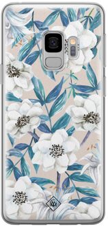 Casimoda Samsung Galaxy S9 siliconen telefoonhoesje - Touch of flowers Blauw