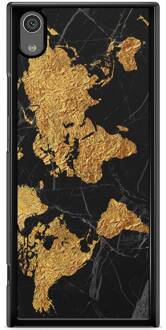Casimoda Sony Xperia XA1 hoesje - Wereldmap Zwart, Goudkleurig