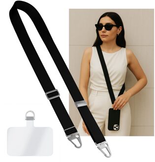 Casimoda Universeel verstelbaar telefoonkoord met zilveren sluiting - Zwart