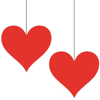 Casino/kaartspellen feest thema hangversiering - 2x - Harten - 17 cm - karton - decoraties