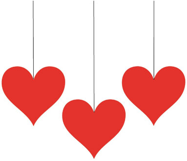 Casino/kaartspellen feest thema hangversiering - 3x - Harten - 17 cm - karton - decoraties