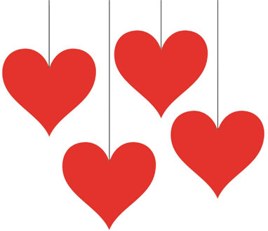 Casino/kaartspellen feest thema hangversiering - 4x - Harten - 17 cm - karton - decoraties