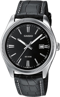 Casio Mtp-1302L-7Bvef - Horloge - 38.5 mm - Leer - Zwart