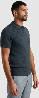 Cast Iron Knitted Half Zip Poloshirt Structuur Blauw Donkerblauw - M,S,XL,XXL
