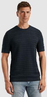 Cast Iron Knitted Jacquard T-shirt Navy Donkerblauw - M