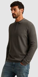 Cast Iron Longsleeve Half-Zip Polo Structure Antraciet Grijs - L,M,S,XL