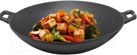 Cast Iron Wokpan / wadjan gietijzer - zwart - D31 cm - zware kwaliteit