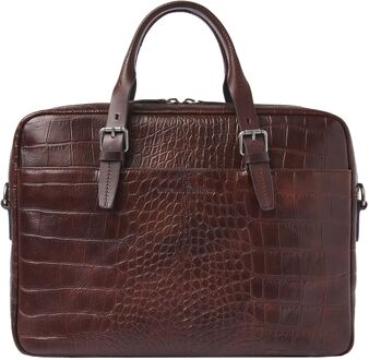 Castelijn & Beerens Croco Jules Laptop Schoudertas - 15.6" laptopvak - met RFID bescherming - mocca schoudertas heren Bruin - H 30 x B 41 x D 9 cm