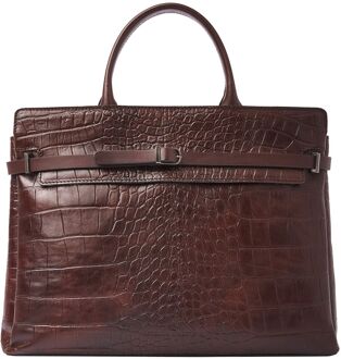 Castelijn & Beerens Croco Kaat Laptopschoudertas - 15.6" laptopvak - met RFID bescherming - mocca Bruin - H 29.5 x B 39 x D 13 cm