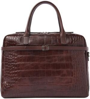 Castelijn & Beerens Croco Lisa Laptop Schoudertas - 15.6" laptopvak - met RFID bescherming - mocca Bruin - H 32 x B 41 x D 12.5 cm