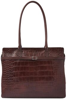 Castelijn & Beerens Croco Tess Laptop Schoudertas - 15.6" laptopvak - met RFID bescherming - mocca damestas Bruin - H 31 x B 40 x D 13.5 cm