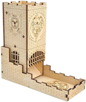 Castle Dice Tower with Tray Wood Laser Cut Dragon Carving Easy Roller Perfect for Board Game, D&D and RPG