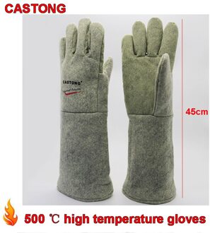 Castong 500 Graden Hoge Temperatuur Handschoenen 45Cm Hoge Temperatuur Bescherming Fire Handschoenen Oven Bakken Anti-Brandwonden Veiligheid Handschoen
