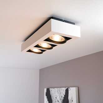Castor bianco nero III by LUSENZ - Rechthoekige 3-lichts plafondlamp met richtbare spots, mat witte coating en matzwart interieur Zwart/wit